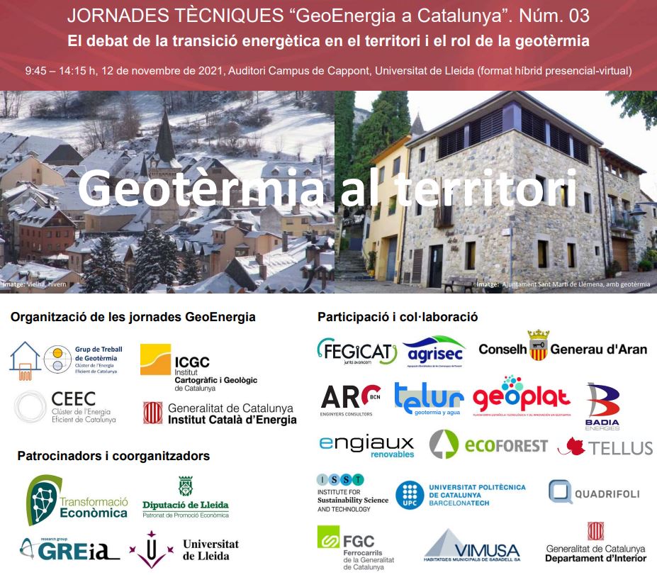 Tercera edición de las jornadas técnicas ‘GeoEnergia a Catalunya’ (12 nov, 9:45h)